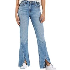 American Eagle 90's Bootcut Jeans Split Hem Hi-Rise Faded Indigo Size 4.